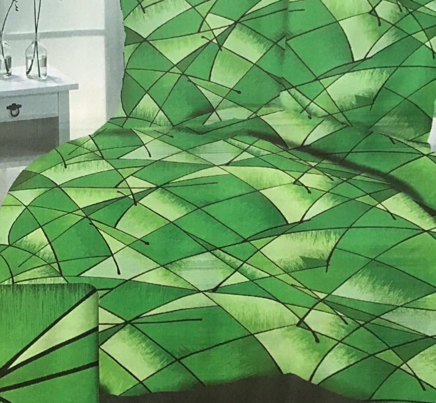 Komplet Pościeli Z Kory 100% Bawełna 220x200cm Grafika Zielona