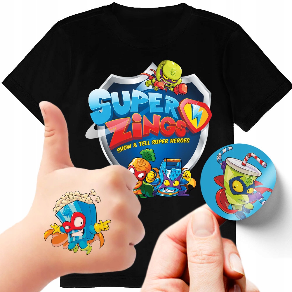 ZESTAW 3W1 KOSZULKA DLA DZIECI TATUAŻE NAKLEJKI SUPER ZINGS 116 JAKOŚĆ