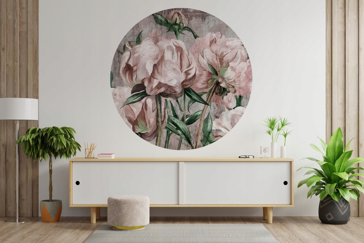 Fototapeta v kruhu Pivoňky do obývacího pokoje 120 cm