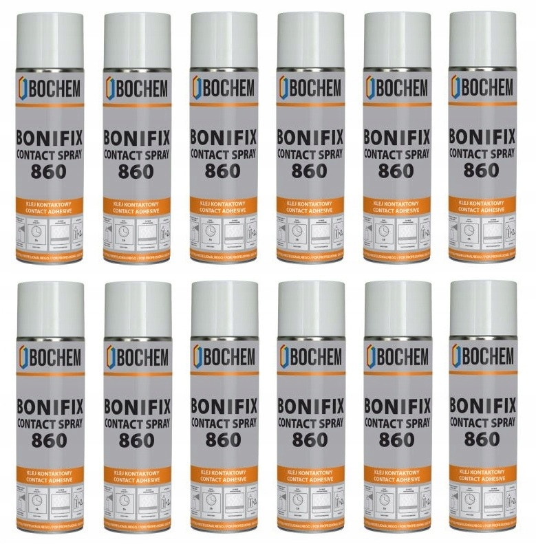 Klej Kontaktowy (12 Sztuk) Do Płyt Meblowych Skóry Metalu Bonifix 860 Spray