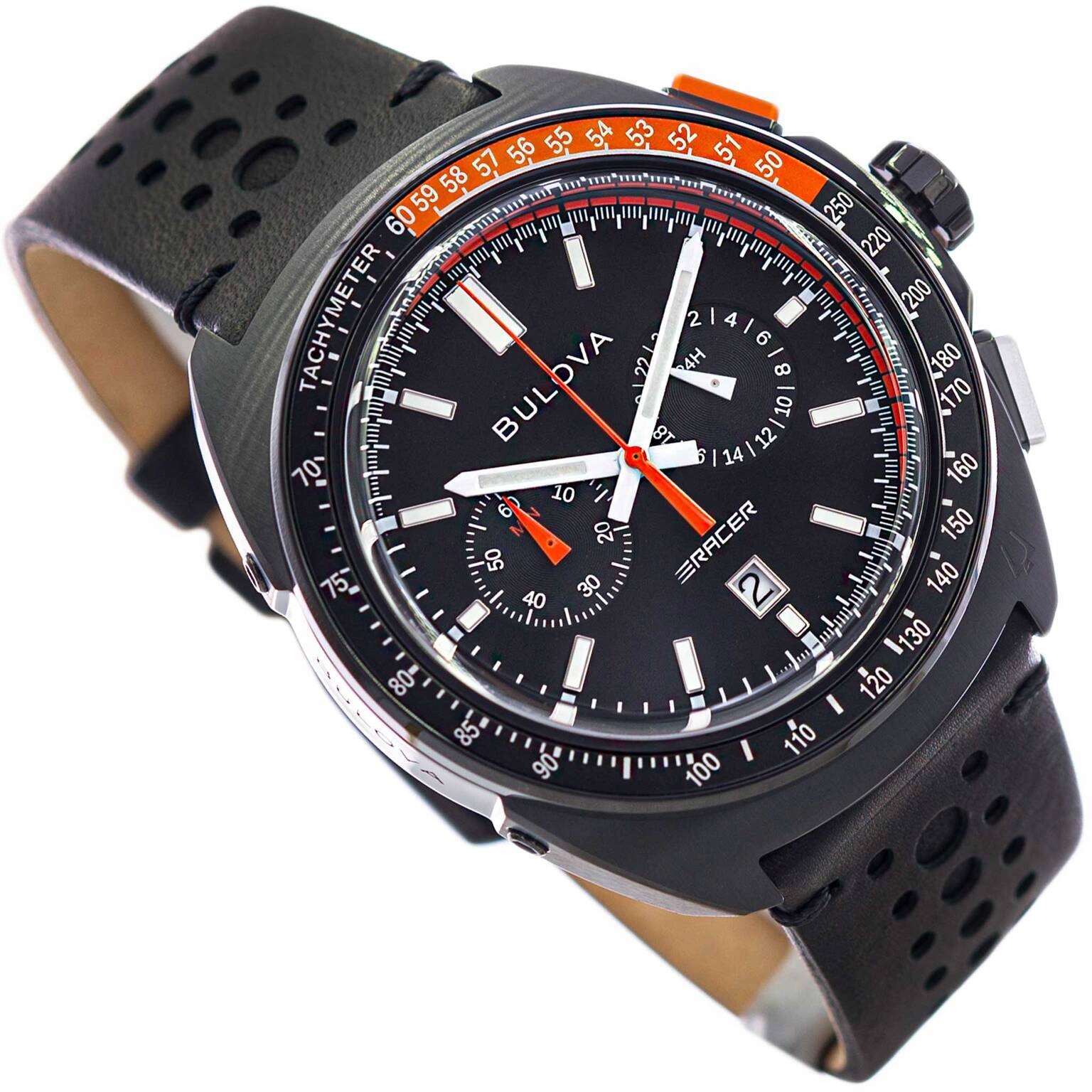 Pánské Hodinky Bulova 98B428 Racing Timepiece Chronograph Černé Na Řemínku
