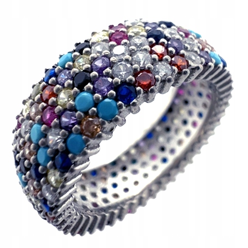 Stříbrný prsten s prstýnek a barevnými zirkony Zkouška 925