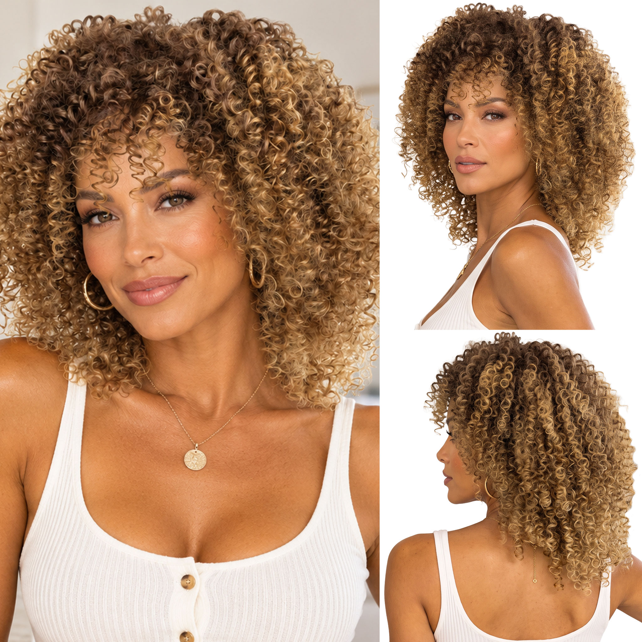 Peruka syntetyczna Afro Afroloki Brąz Blond Ombre Sprężynki spiralki 260g