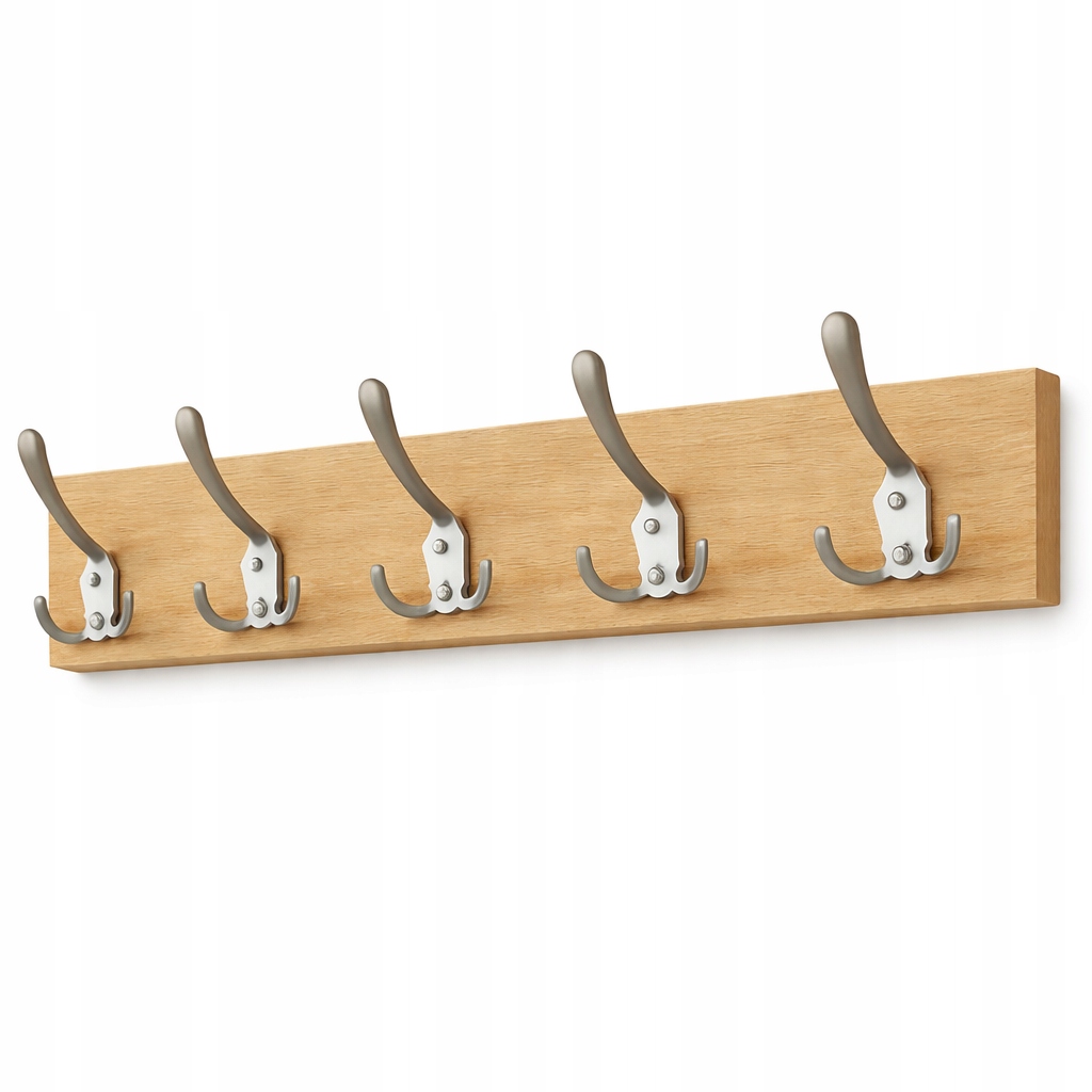 Nástěnný věšák dub sonoma 70 cm, 5 dvojitých háčků, chrom