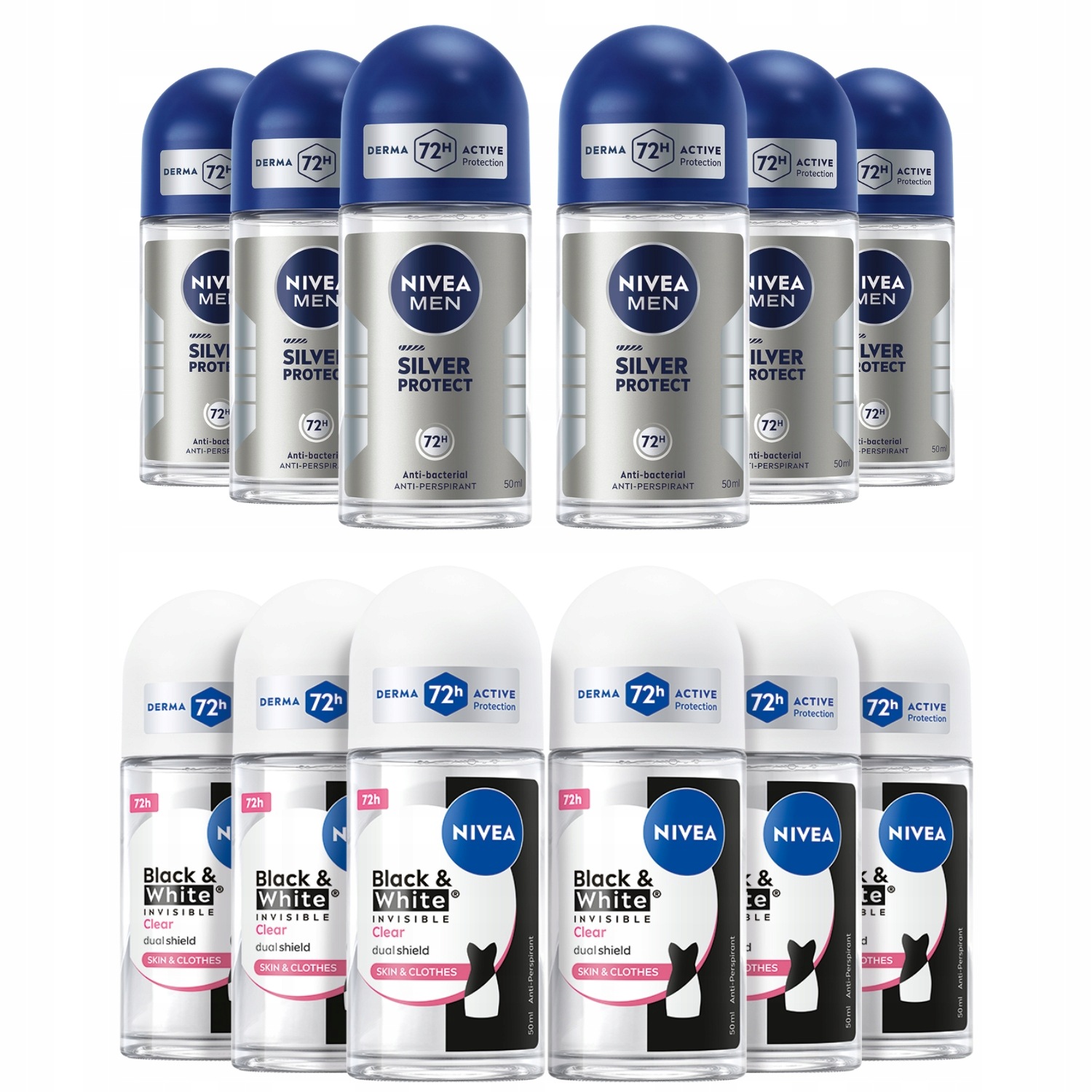 Nivea Zestaw Antyperspirant w kulce pod pachę Damski 50mlx6 Męski 50mlx6