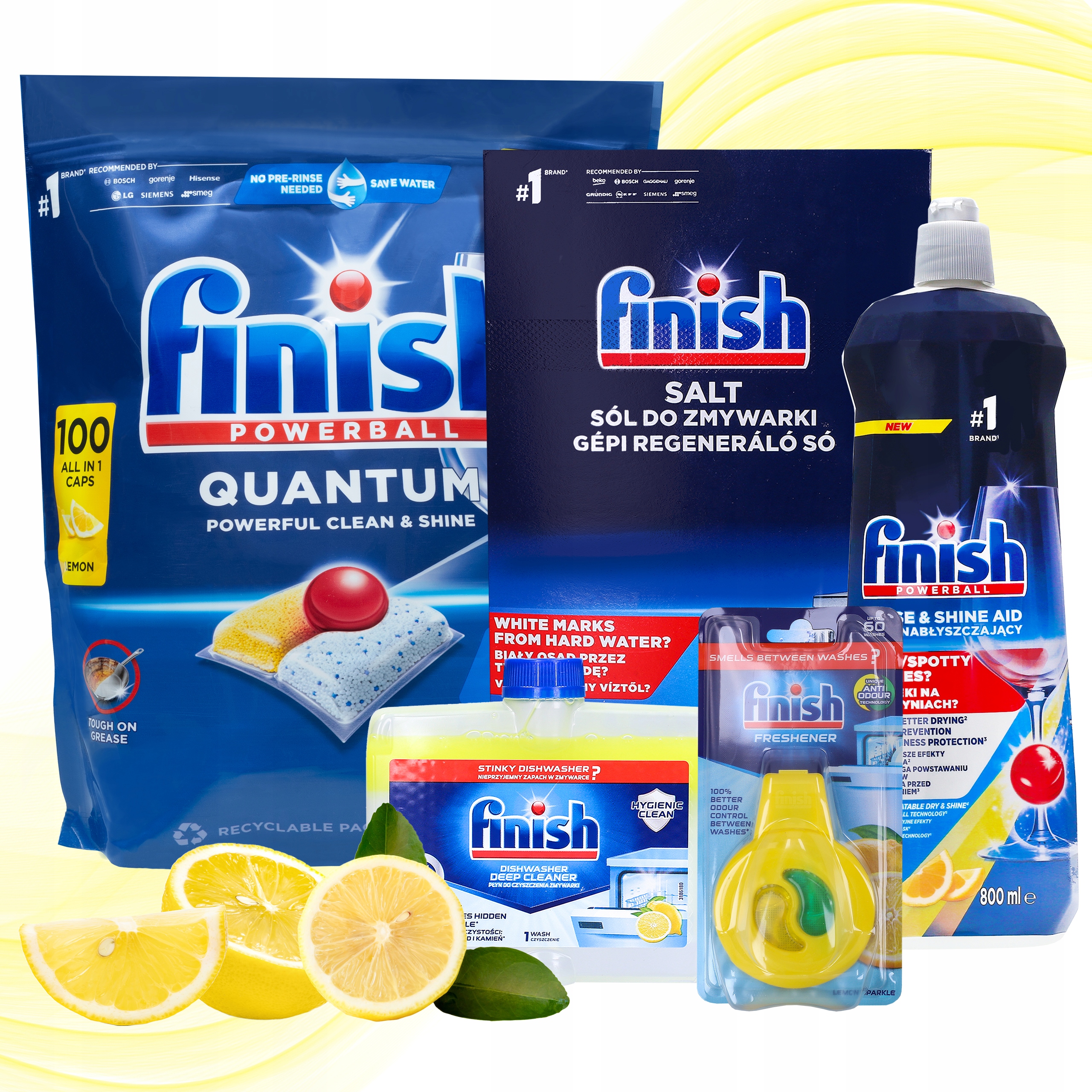 Levně Sada Finish do myčky na nádobí Tablety Quantum 100 Ks Sůl Leštidlo Čistič