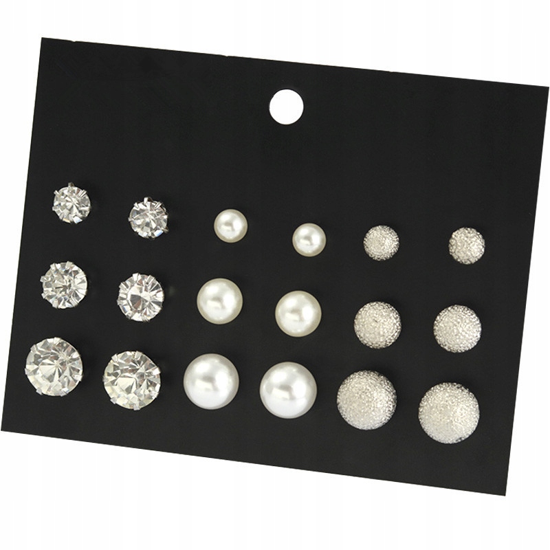 

R64 Zestaw Kolczyki Cyrkonie Perełki Srebrne 9 Par