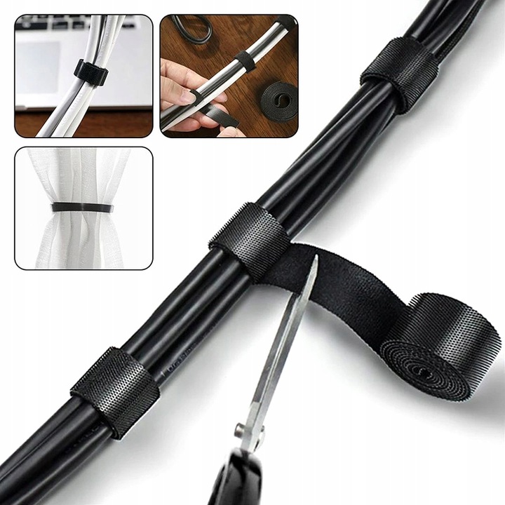 ORGANIZER KABLI taśma rzep opaska dwustronna CZARNA 20mm 5m MOCNA do kabli Marka Inna