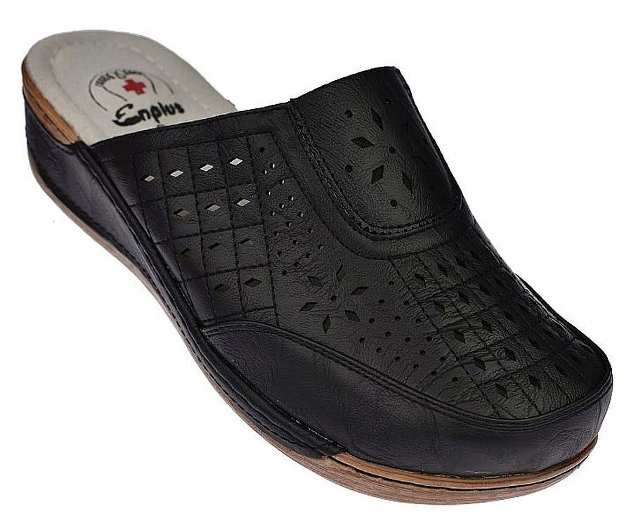 Nazouváky zdravotní kožené pantofle s vložkou na klínku Enplus R1688-1 Bk, velikost vel