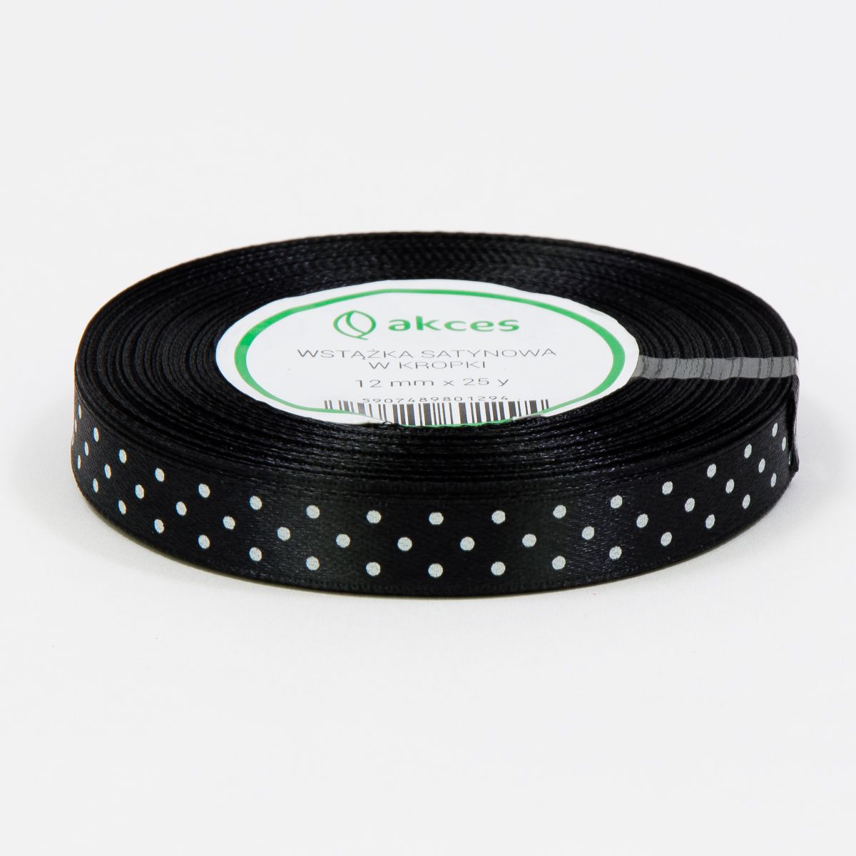 

Tasiemka satynowa w kropki wstążka czarna 12mm 22m