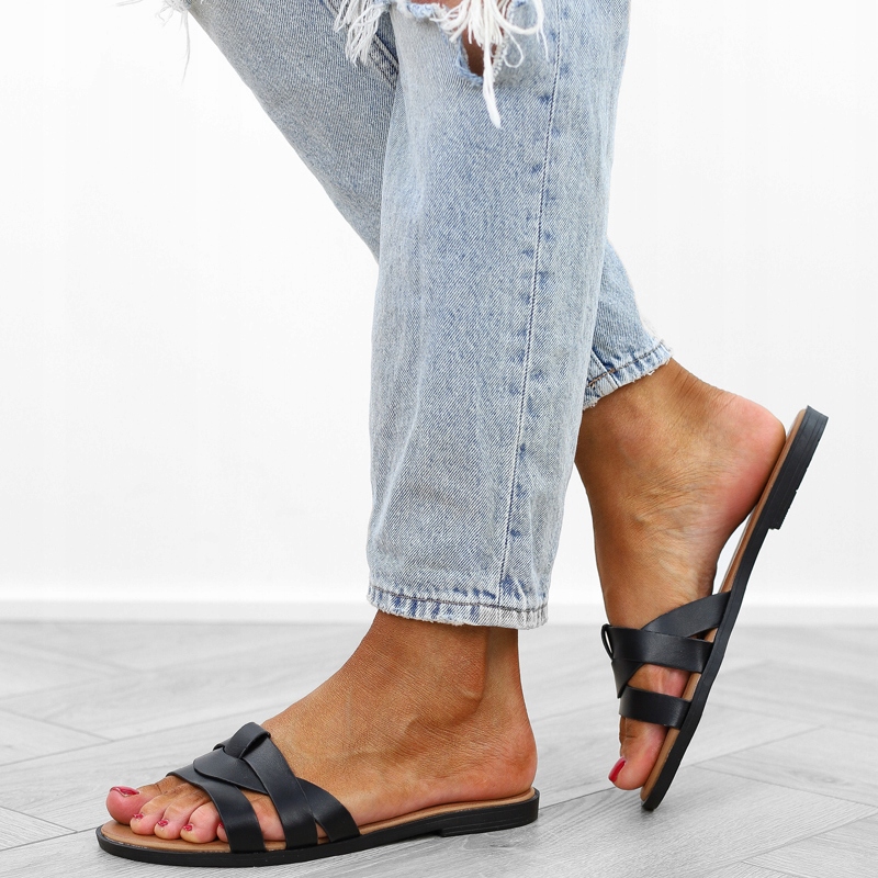 Czarne klapki damskie lekkie eleganckie sandały PS04 r.39 Długość wkładki 25.5 cm