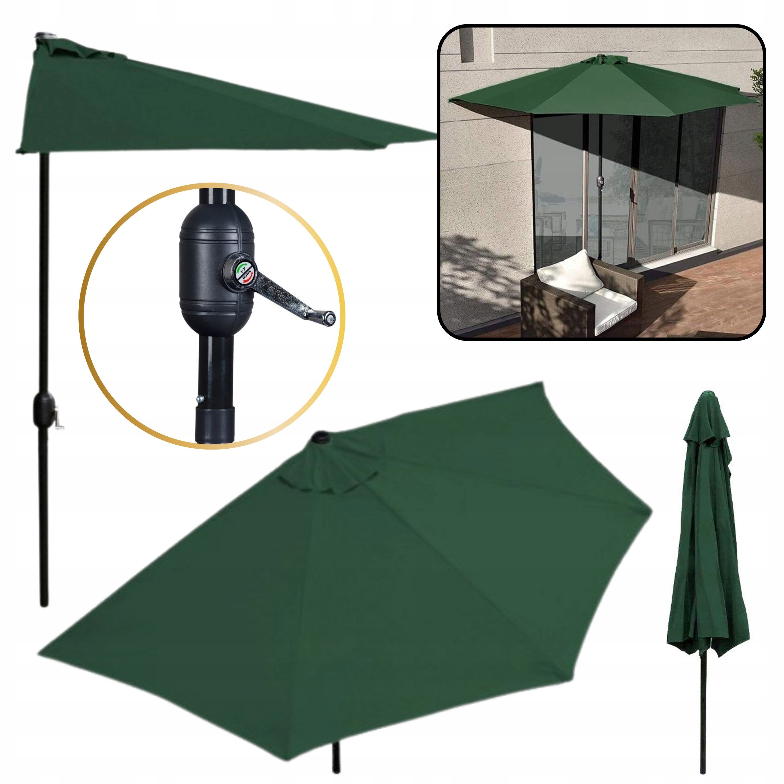 Parasol ogrodowy PÓŁ-parasol Daszek Balkonowy ścienny na taras balkon 270cm