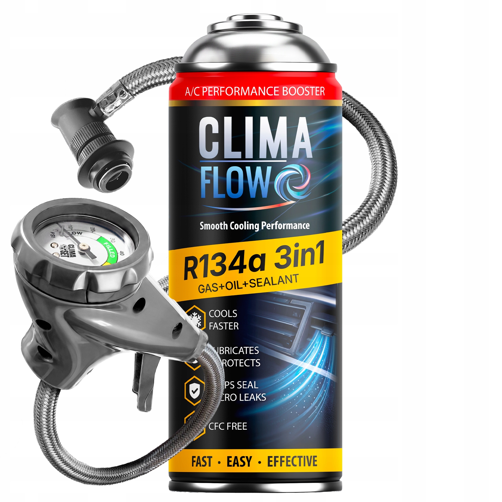 Clima Flow 3v1 R134a Plyn Těsnění Olej Kabel Klima Set Klimatizace