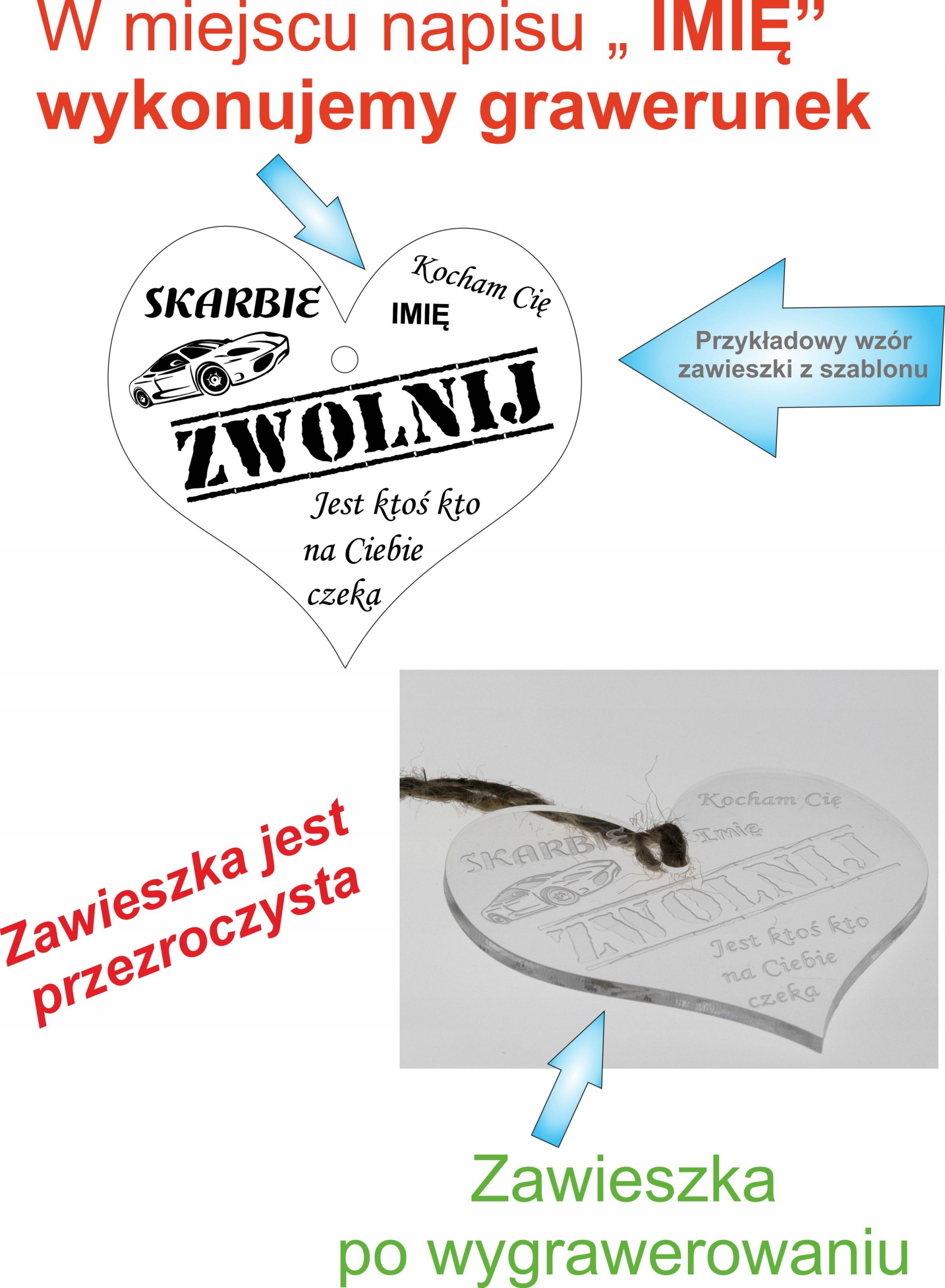 ZAWIESZKA GRAWER do samochodu SERCE na lusterko EAN (GTIN) 94429633