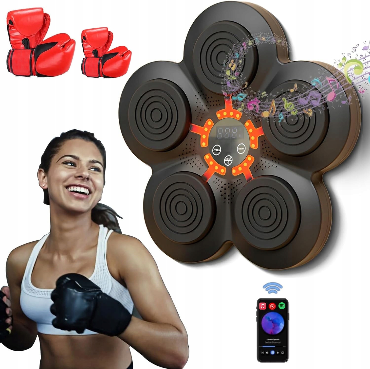 Music Boxing Machine W treningowy Ściana bokserska 2 pary rękawiczek