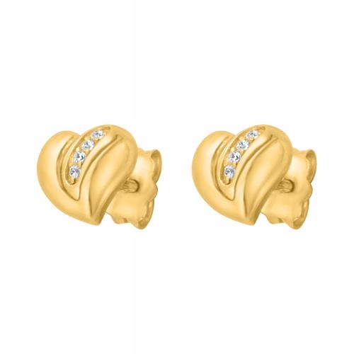 Zlaté Náušnice srdíčka 585 zdobené kubickými zirkony jako dárek k Valentýnu