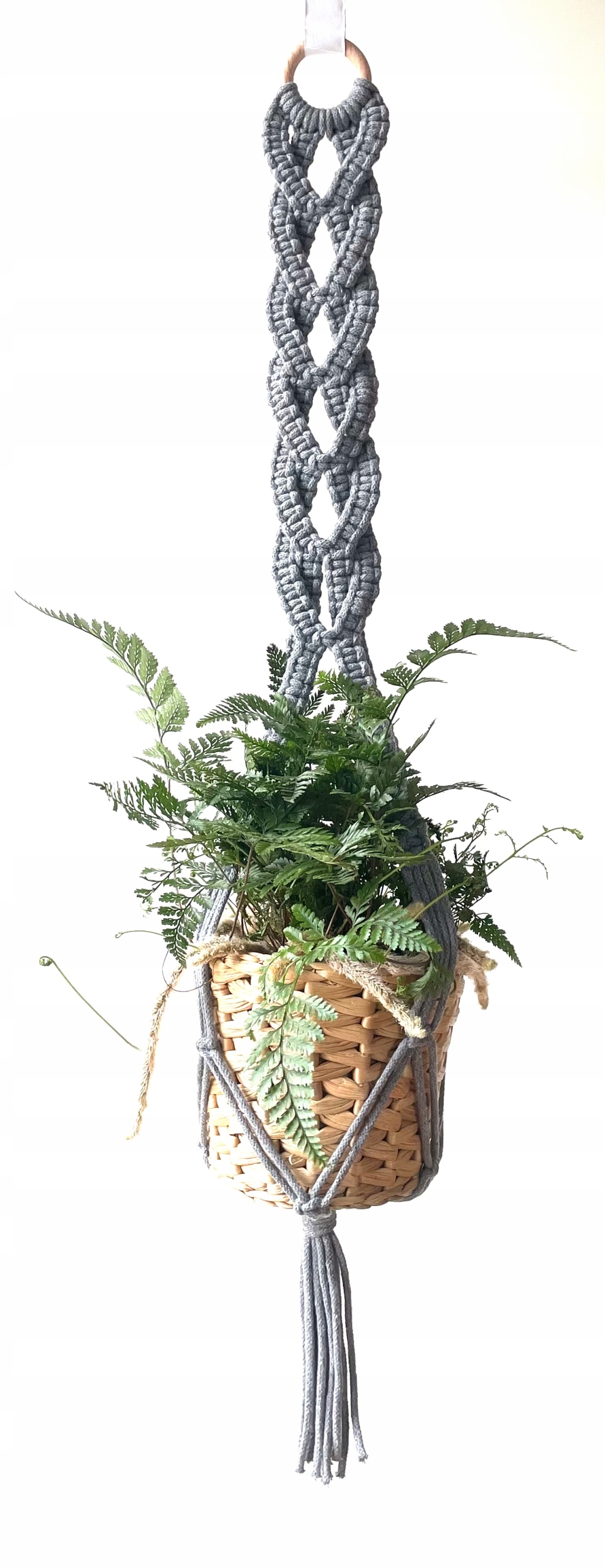 

Kwietnik wiszący ze sznurka Makrama wzór 2- grafit