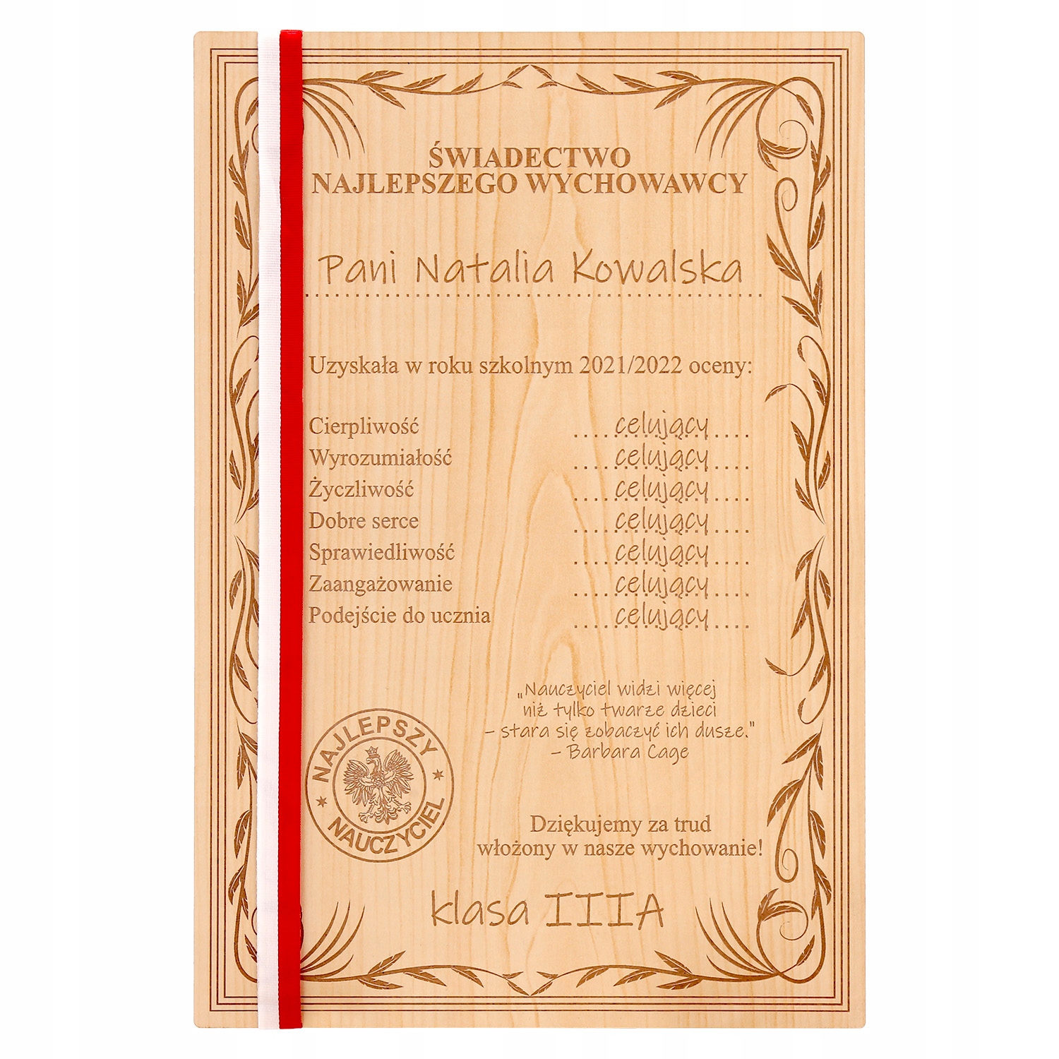 ŚWIADECTWO prezent NAUCZYCIELA podziękowanie ROKU