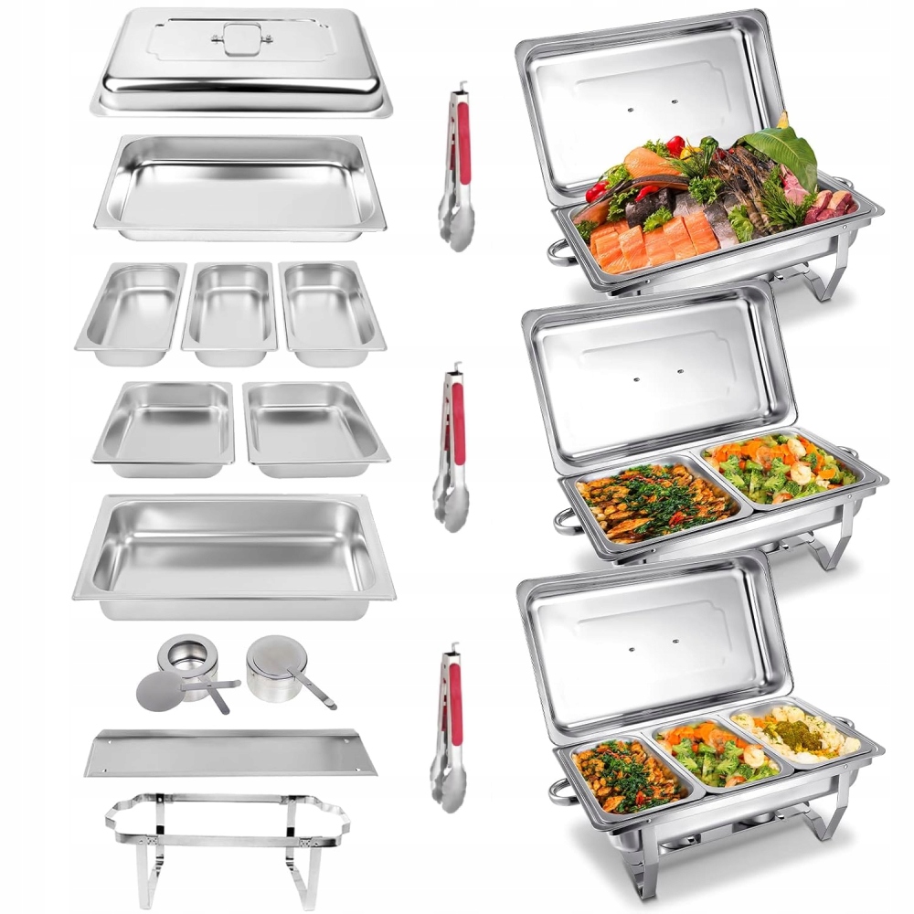 Podgrzewacz Gastronomiczny Naczynie Opiekunki Bufet Stal Nierdzewna 11L, 1+2+3 Tace