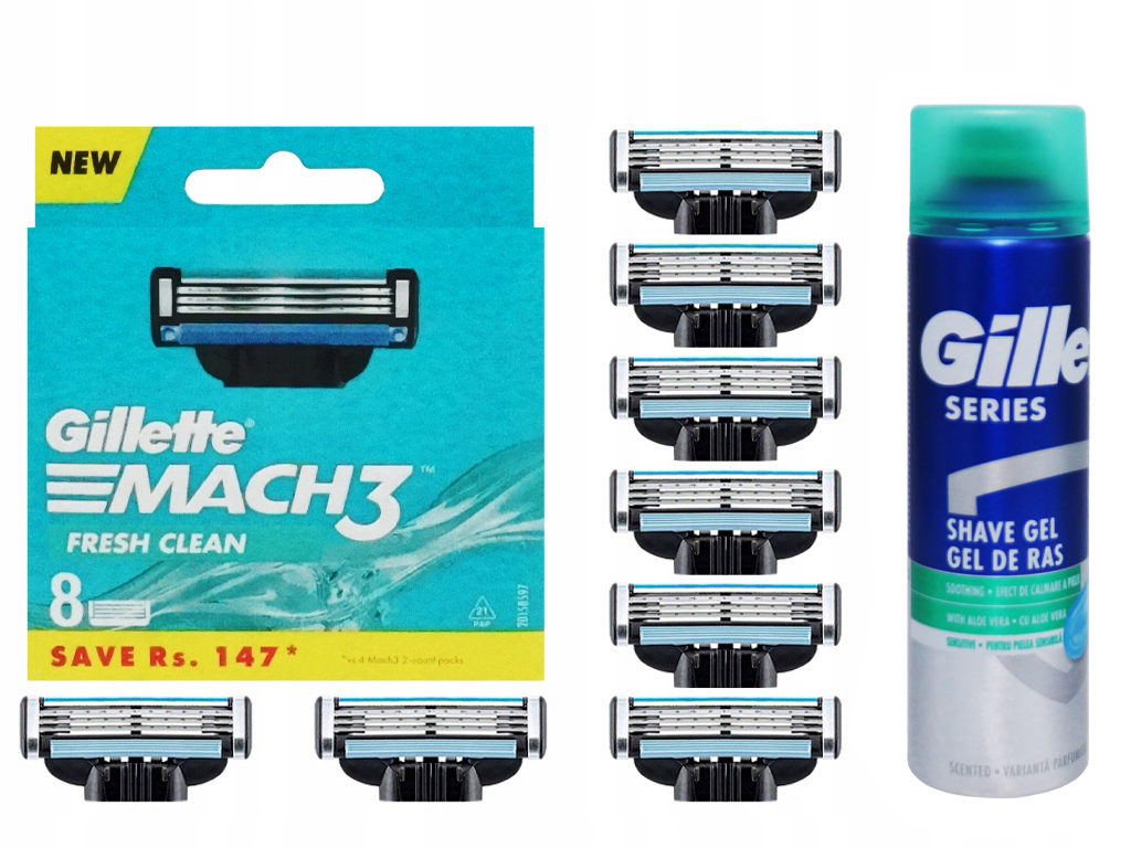 Vložky Do Strojku Gillette Mach 3 Nože Čepele Do Strojku MACH3 x8 Gel