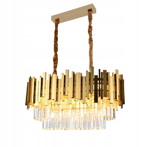 Lustr Křišťálová Lampa stropní zlatá dlouhá závěsná glamour nad stůl