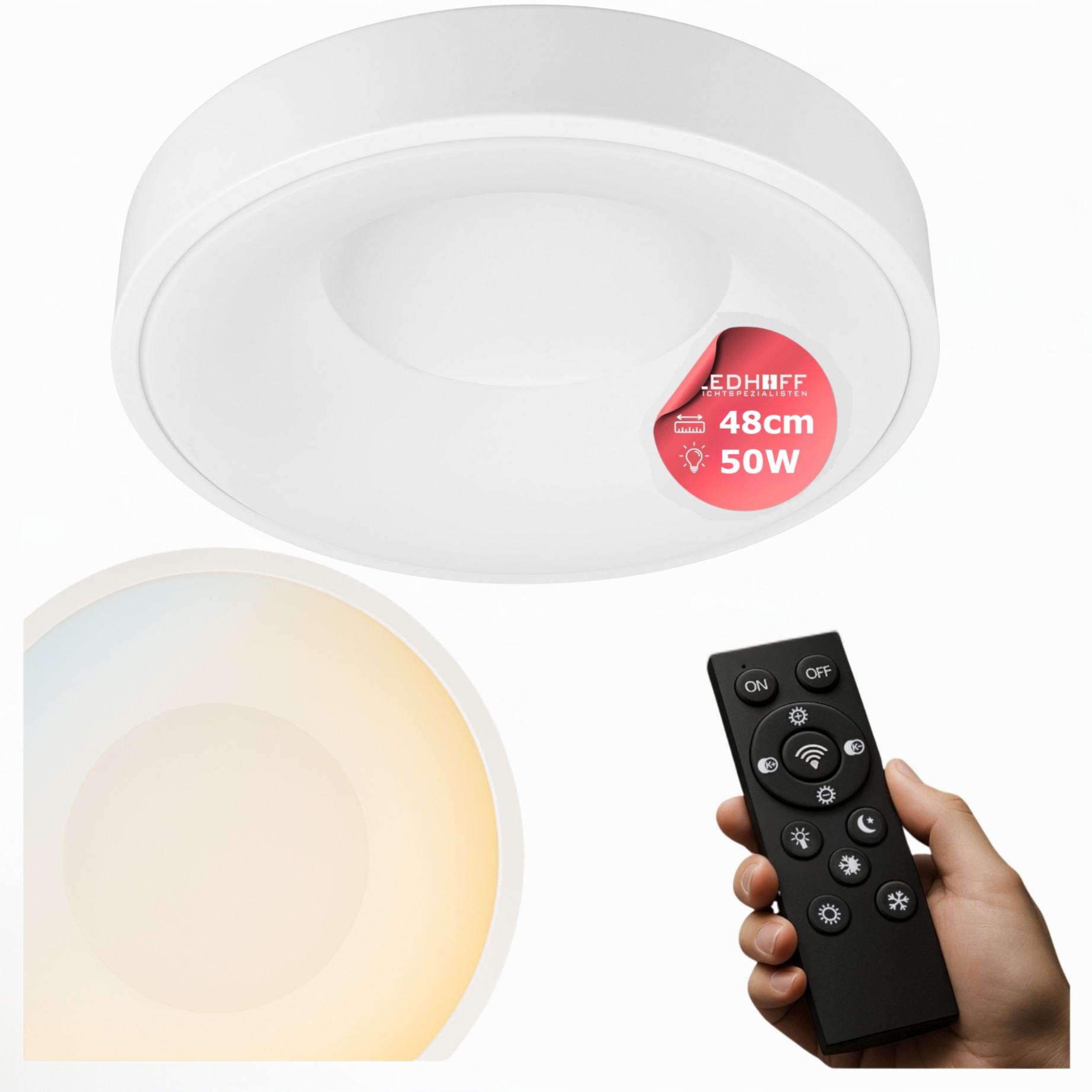 Lampa Stropní Svítidlo Led stropní Stmívatelná bílá 3 Barvy 48cm 50W Kulatý Dálkový Ovladač
