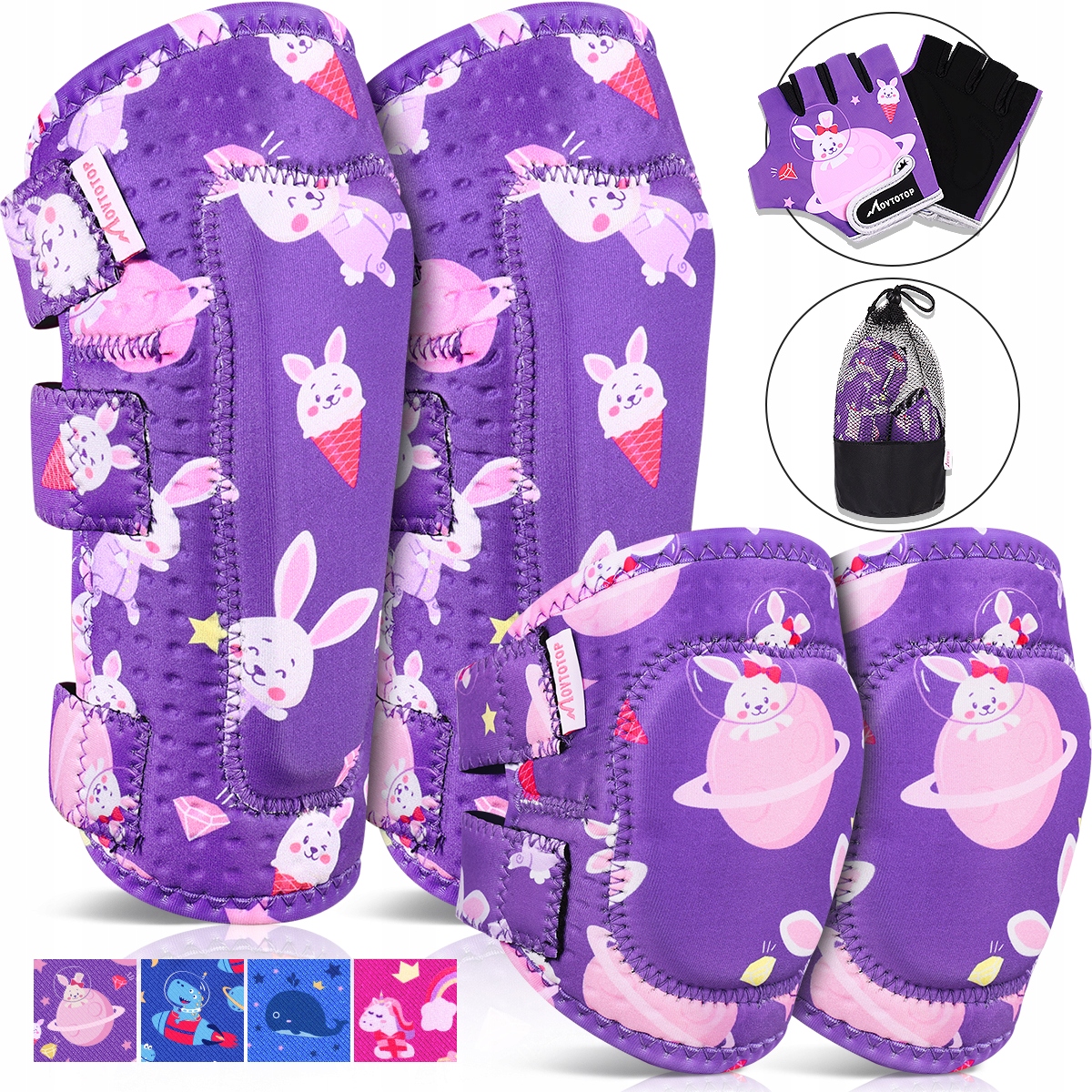 Fialová sada ochranných pomůcek pro děti na kolečkové bruslení