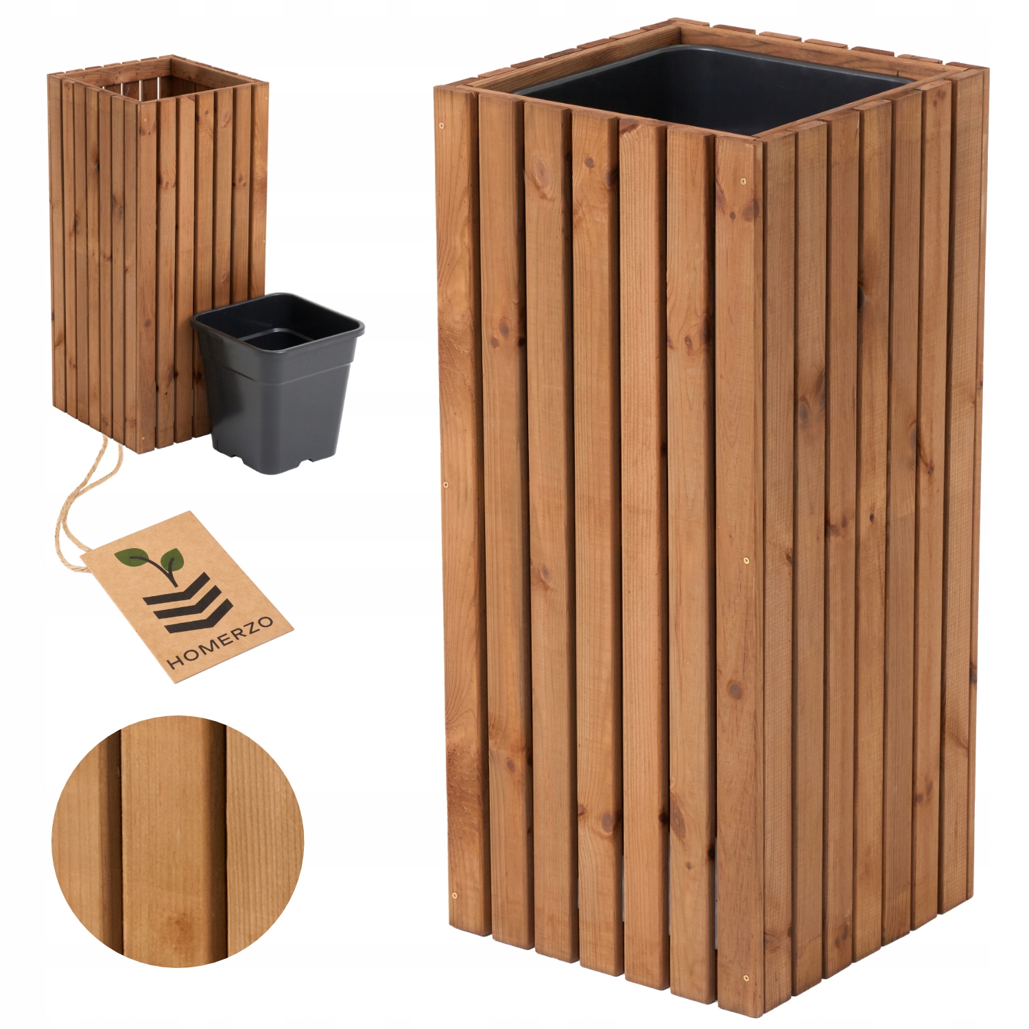 Duża donica ogrodowa drewniana wysoka 80 cm, wkład 1x18l taras balkon ogród