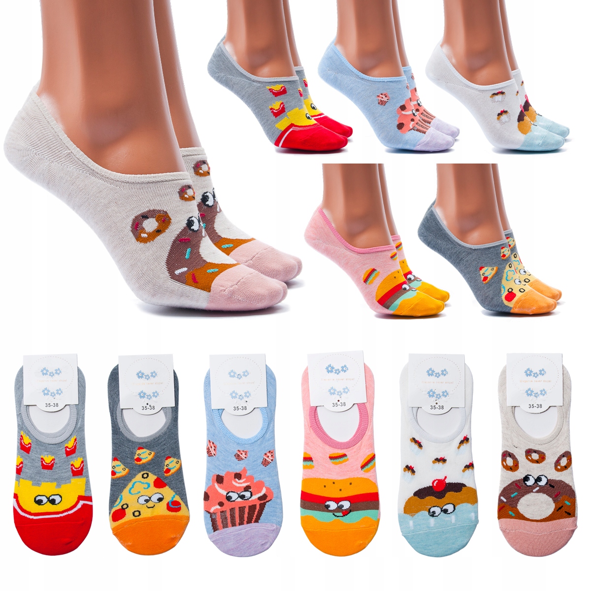 6 x ŚMIESZNE BAWEŁNIANE STOPKI SKARPETKI KOLOROWE