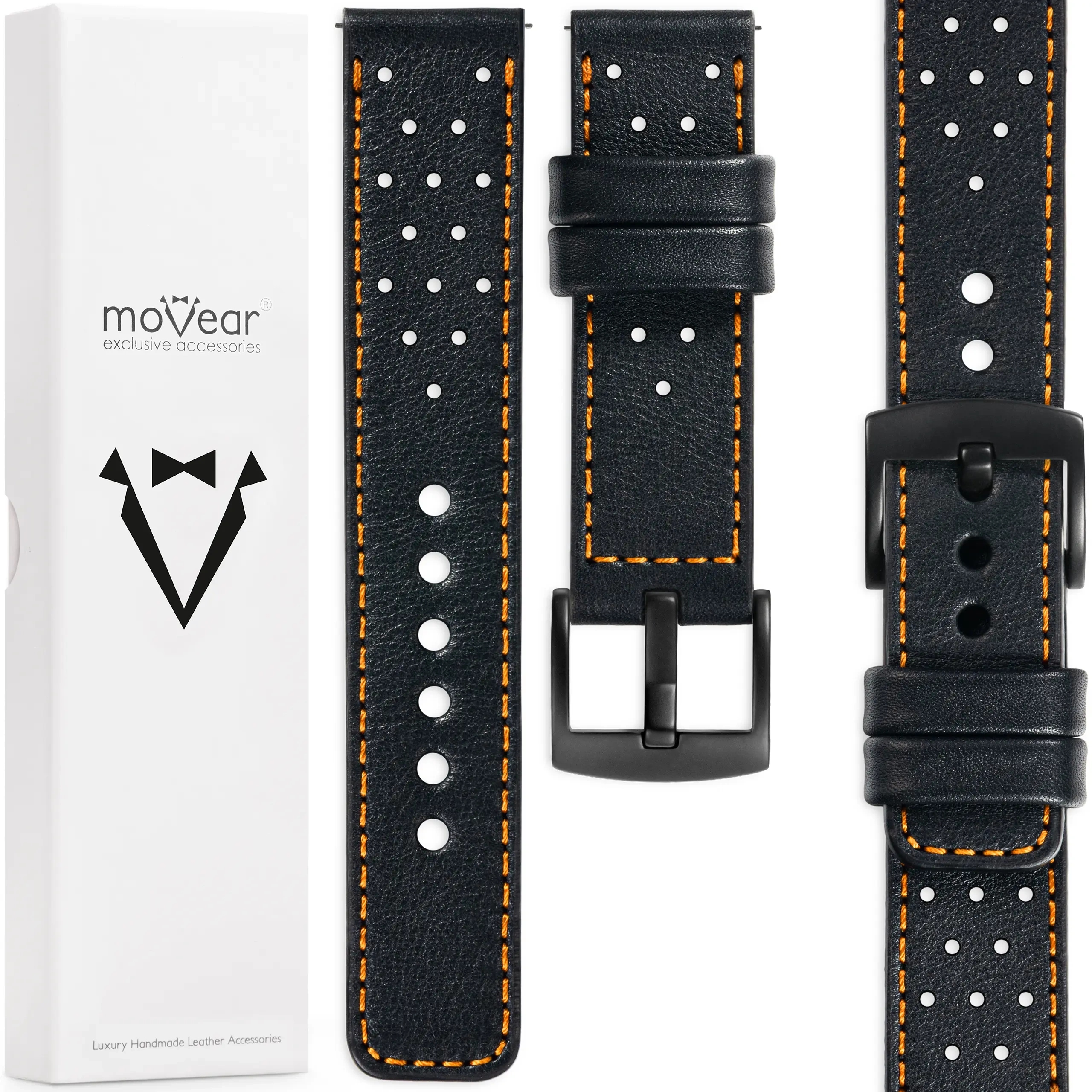 Pásek 22 mm pro prémiové hodinky, elegantní, ručně vyrobený, Movear, černý