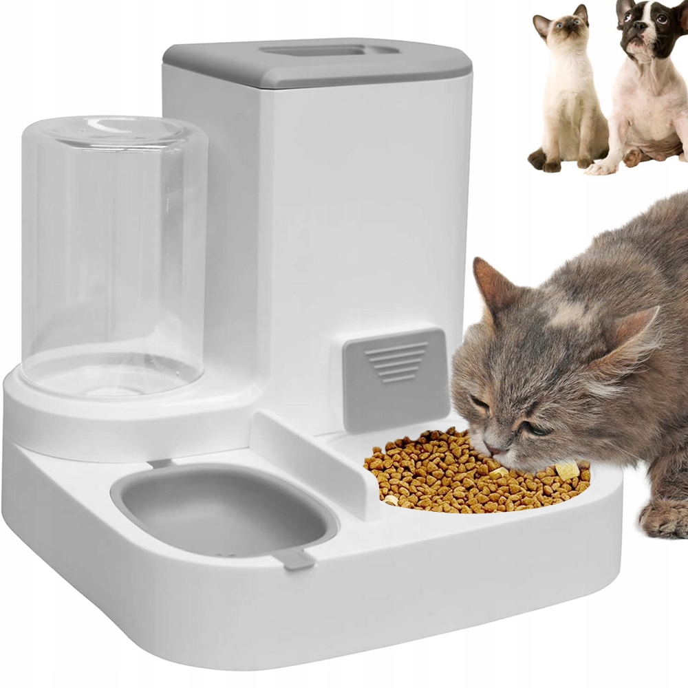 Levně Automatické Krmítko S Napáječkou 22 L 1 L Pro Psa A Kočku, Bílo Šedé