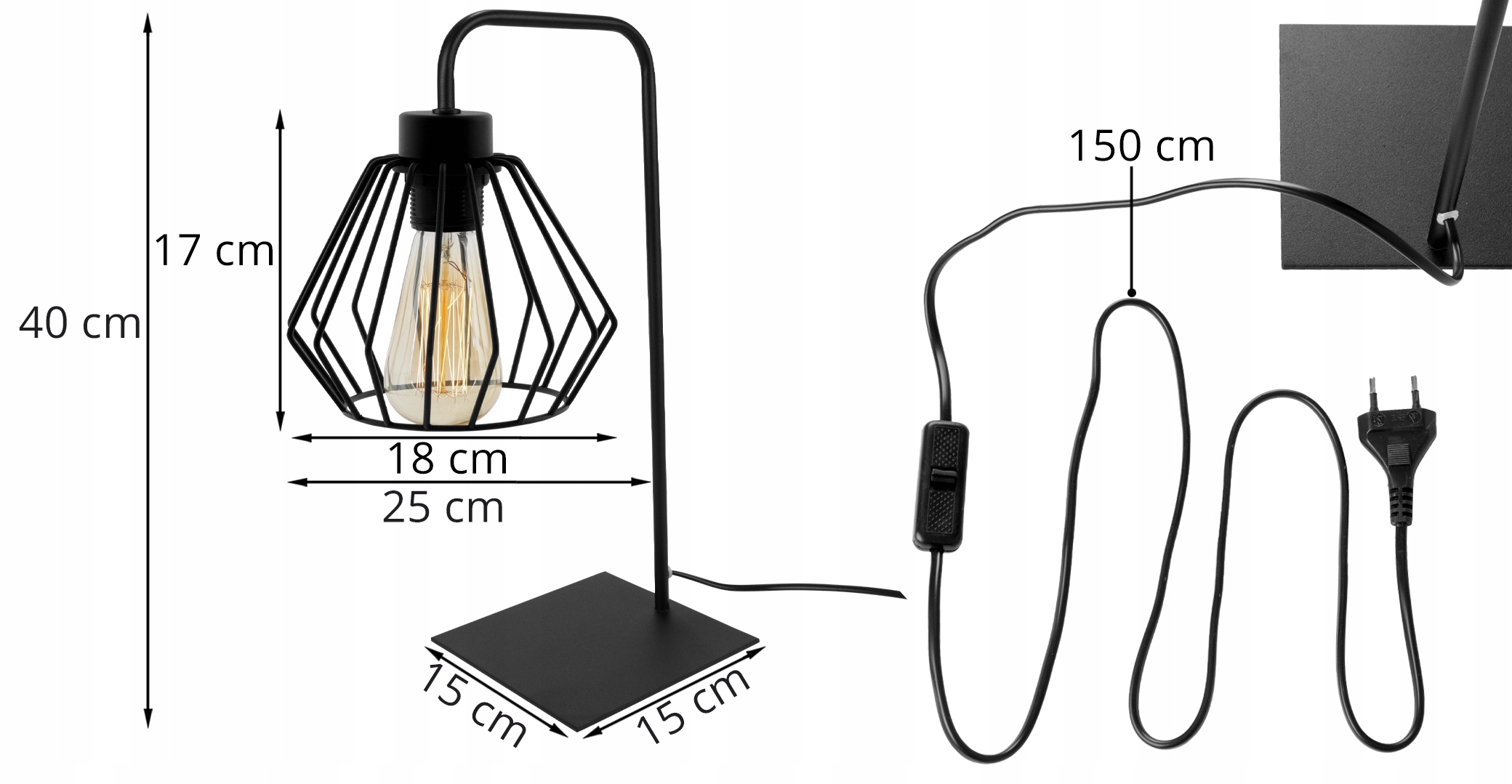 LAMPKA STOJĄCA NOCNA BIURKOWA DRUCIAK CZARNA LED Długość/wysokość 40 cm