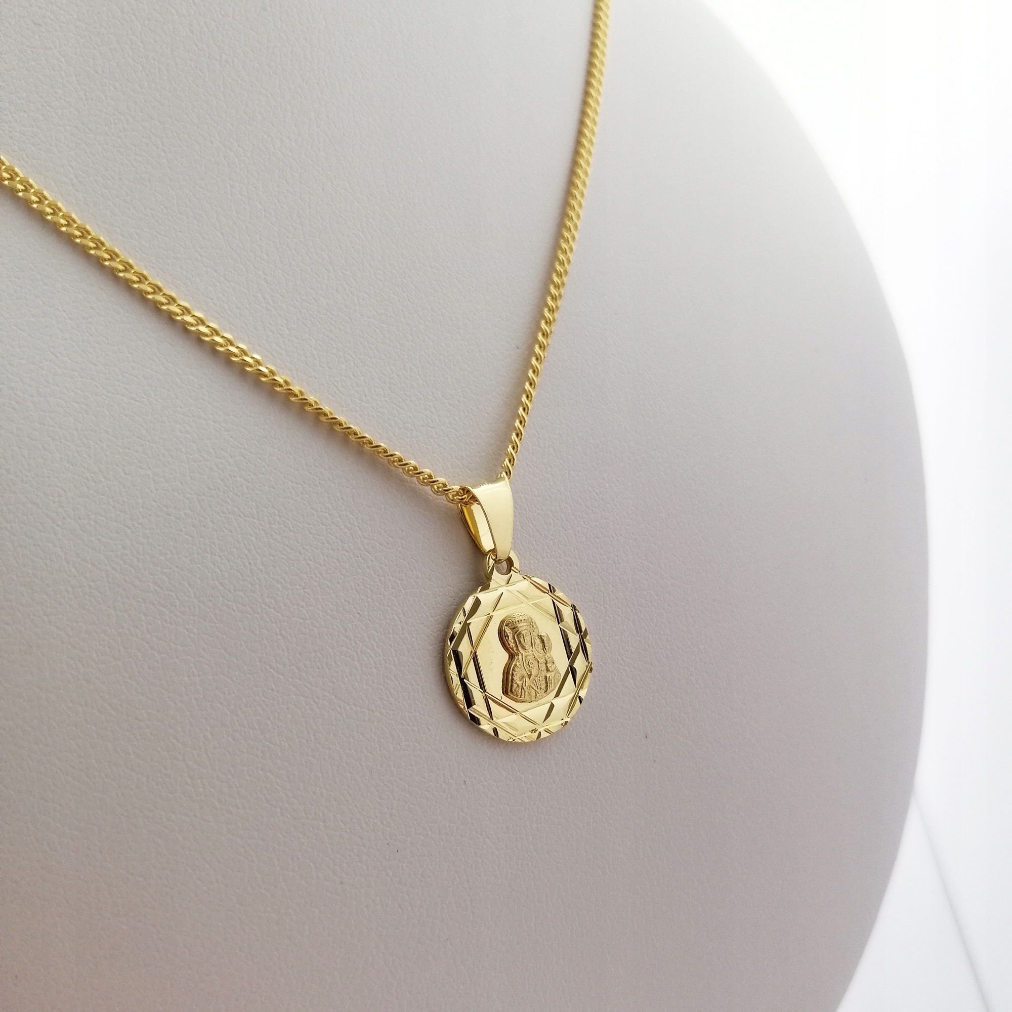 ZŁOTY ŁAŃCUSZEK PANCERKA + MEDALIK MATKA BOSKA 925/585 14K + GRAWER CHRZEST EAN (GTIN) 5905935507417