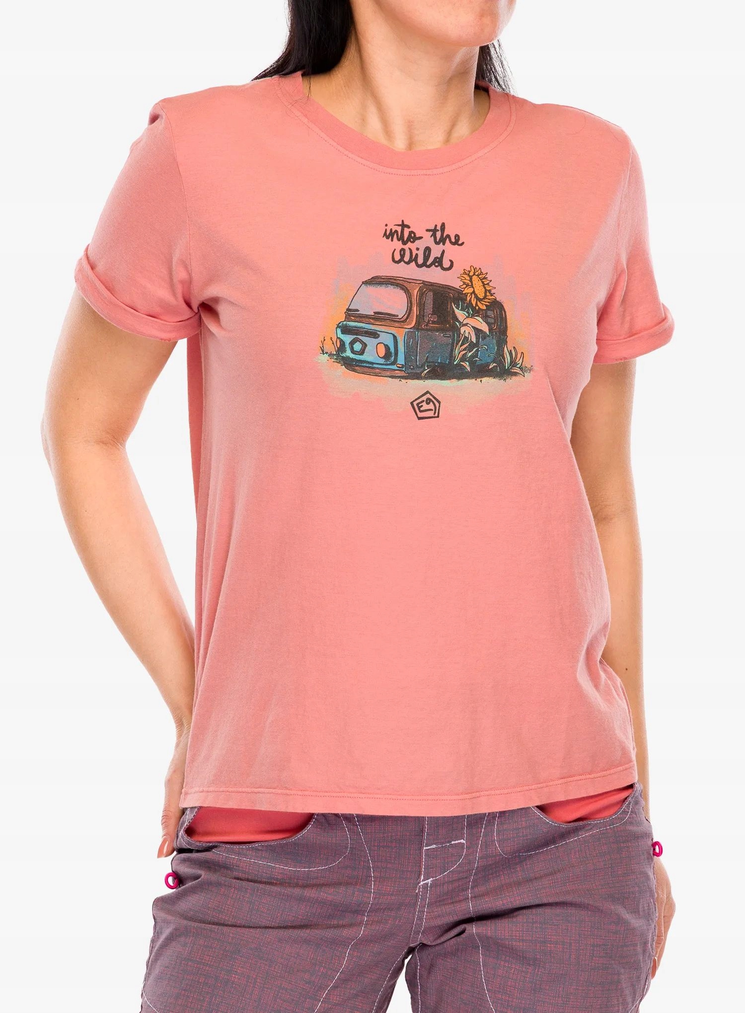 Koszulka bawełniana damska E9 Wild flamingo S