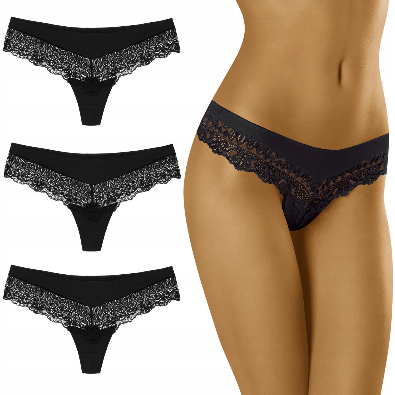 Wol-Bar Sirtaka 3-pack Šortkové kalhotky tanga černá XL