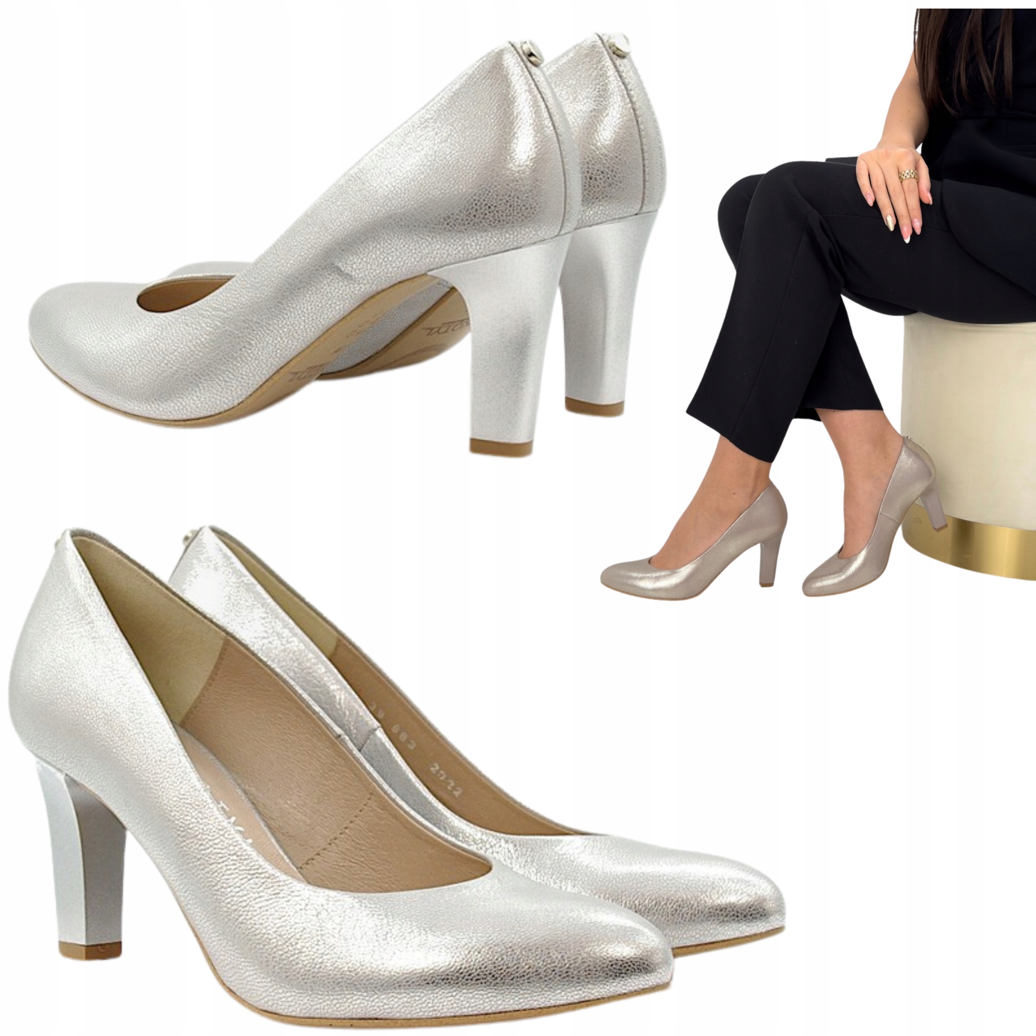 Kotyl Dámské boty na podpatku Pohodlné vel. 36 Stříbrné lodičky 883 Kožené