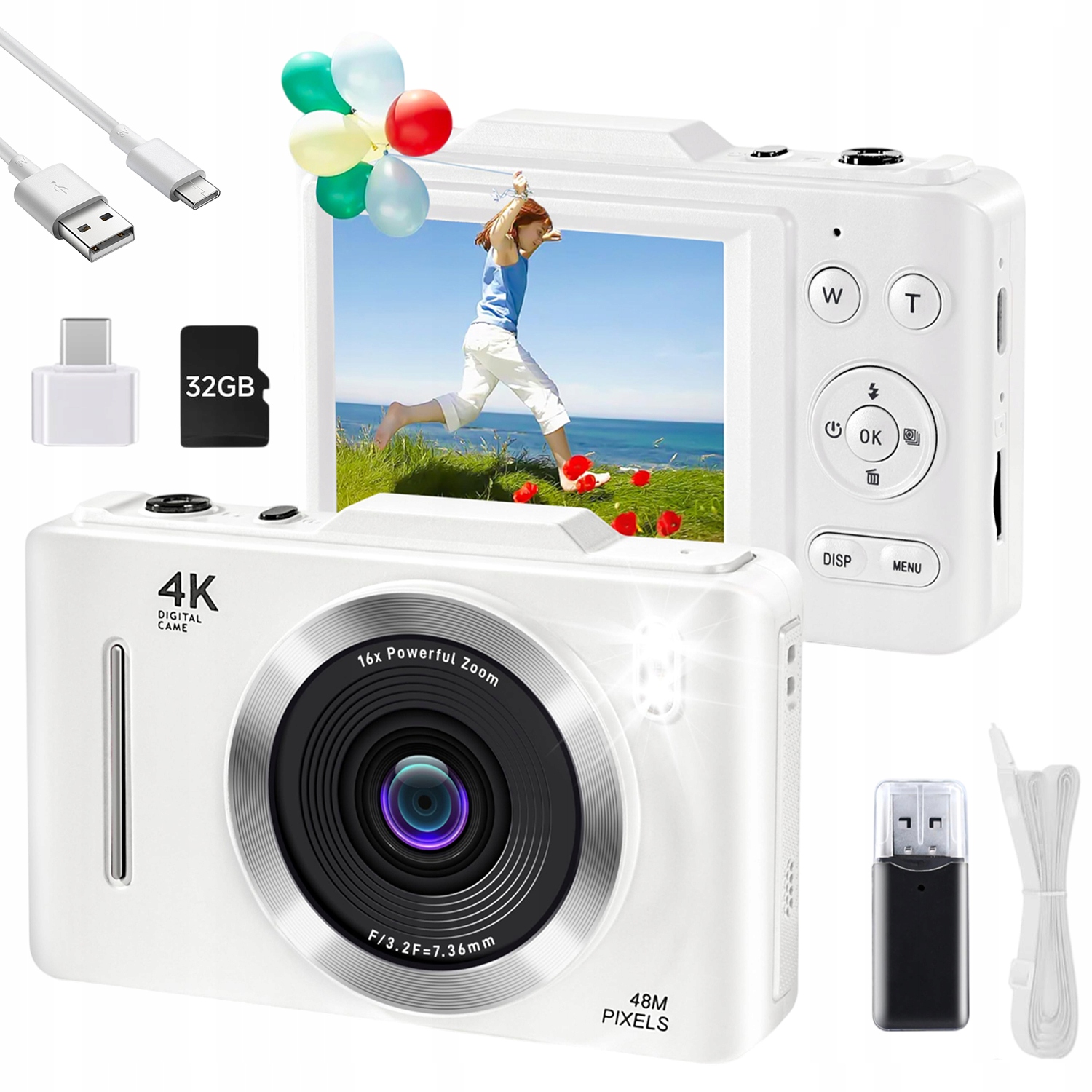 Kompaktní Digitální Fotoaparát 16X Zoom Fhd 1080P 48MP 32GB Displej 2.8"