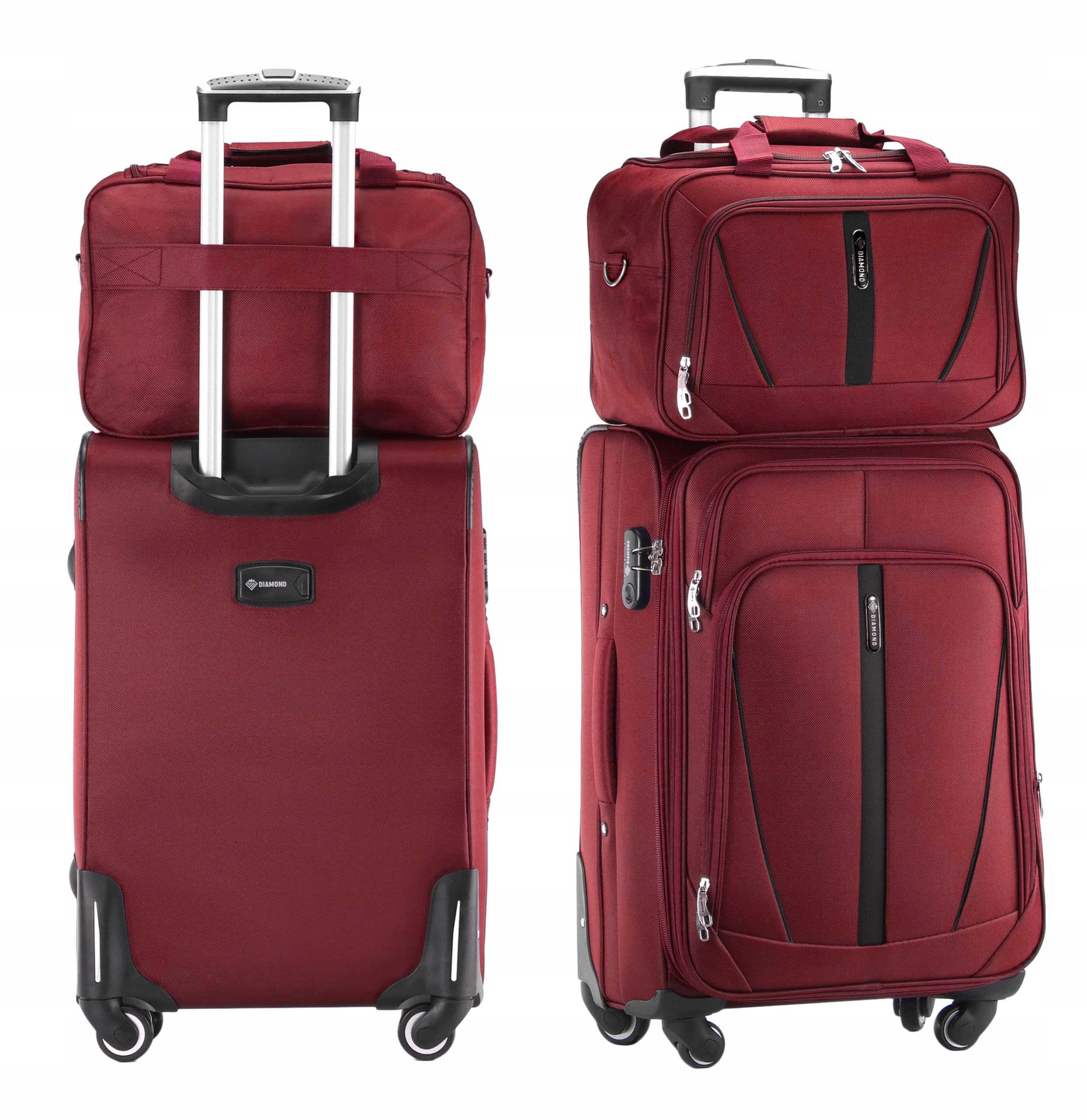 Set 2v1 Cestovní Kufr Střední M Taška Červená Zavazadla 4 Kolečka C330