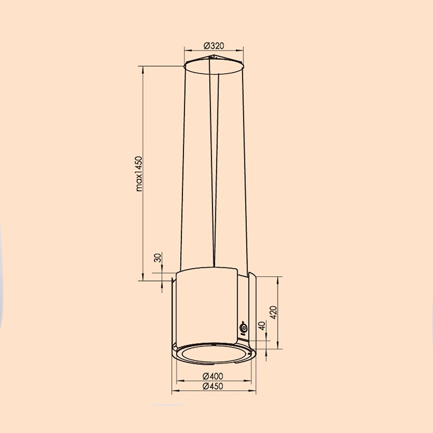 Klarstein okap wyspowy 402m/h LED 45 cm C WIFI Maksymalna wydajność 402 m³/h