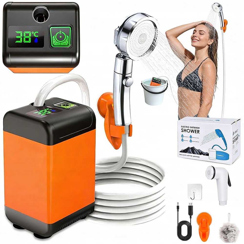 Prysznic Turystyczny Elektryczną Pompą Cyfrowy Wskaźnik Temperatury 6000MAH