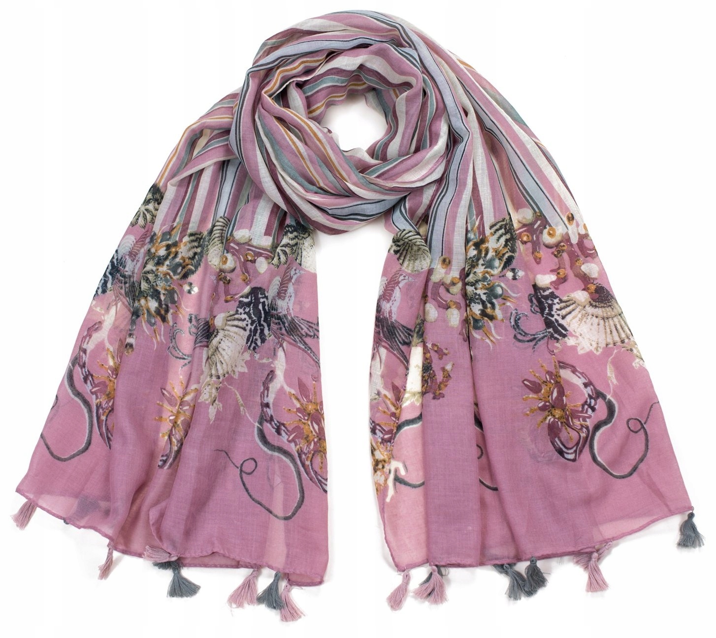 SZALEO cienki SZAL pasy MUSZLE frędzle sz17231-2