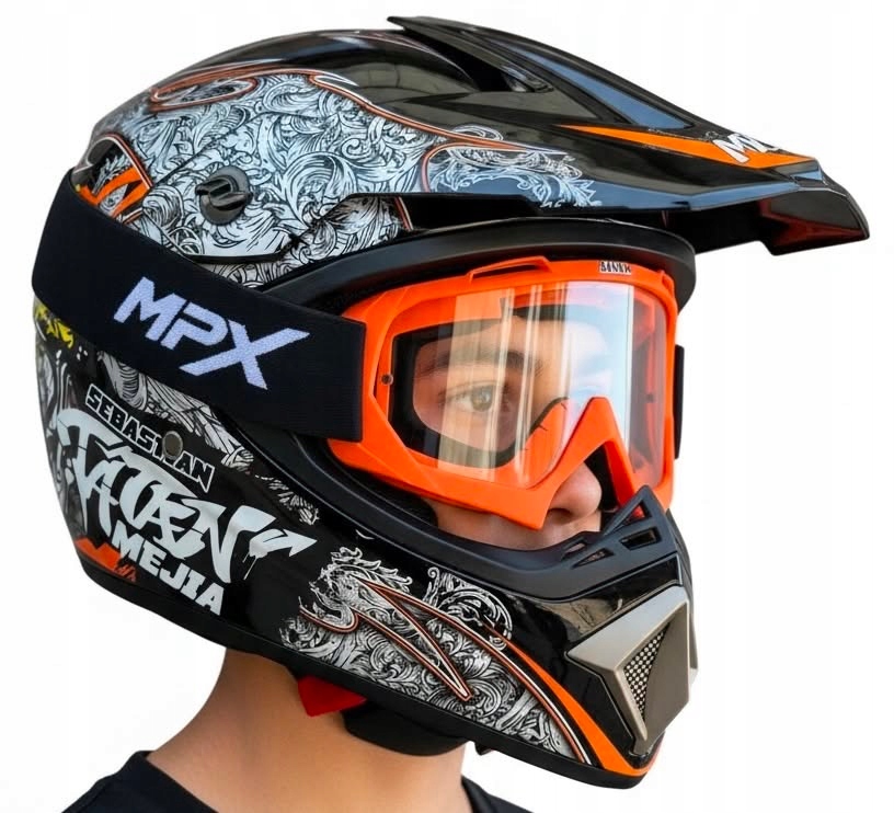 Kask Czarny Gogle Hulajnoga Elektryczna Rower Bmx Graffiti L 59-60cm