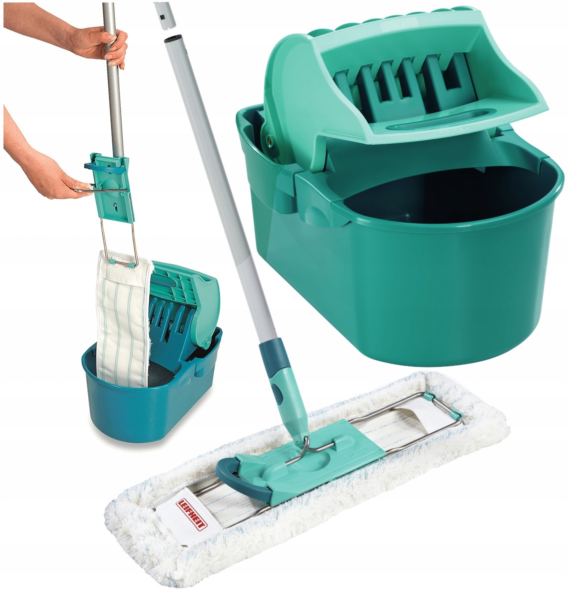 Mop Płaski Z Wiadrem Wyciskaczem Leifheit Profi Compact XL 42 CM Mikrofibra