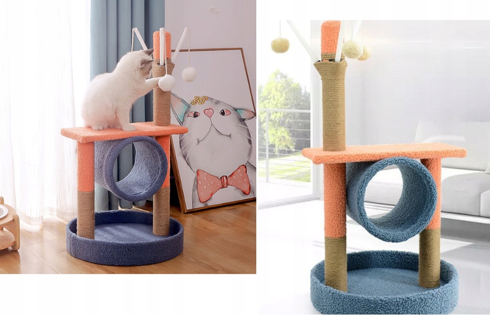 Levně Škrabadlo pro kočky s pelíškem a hračkami – 75×40×40 cm