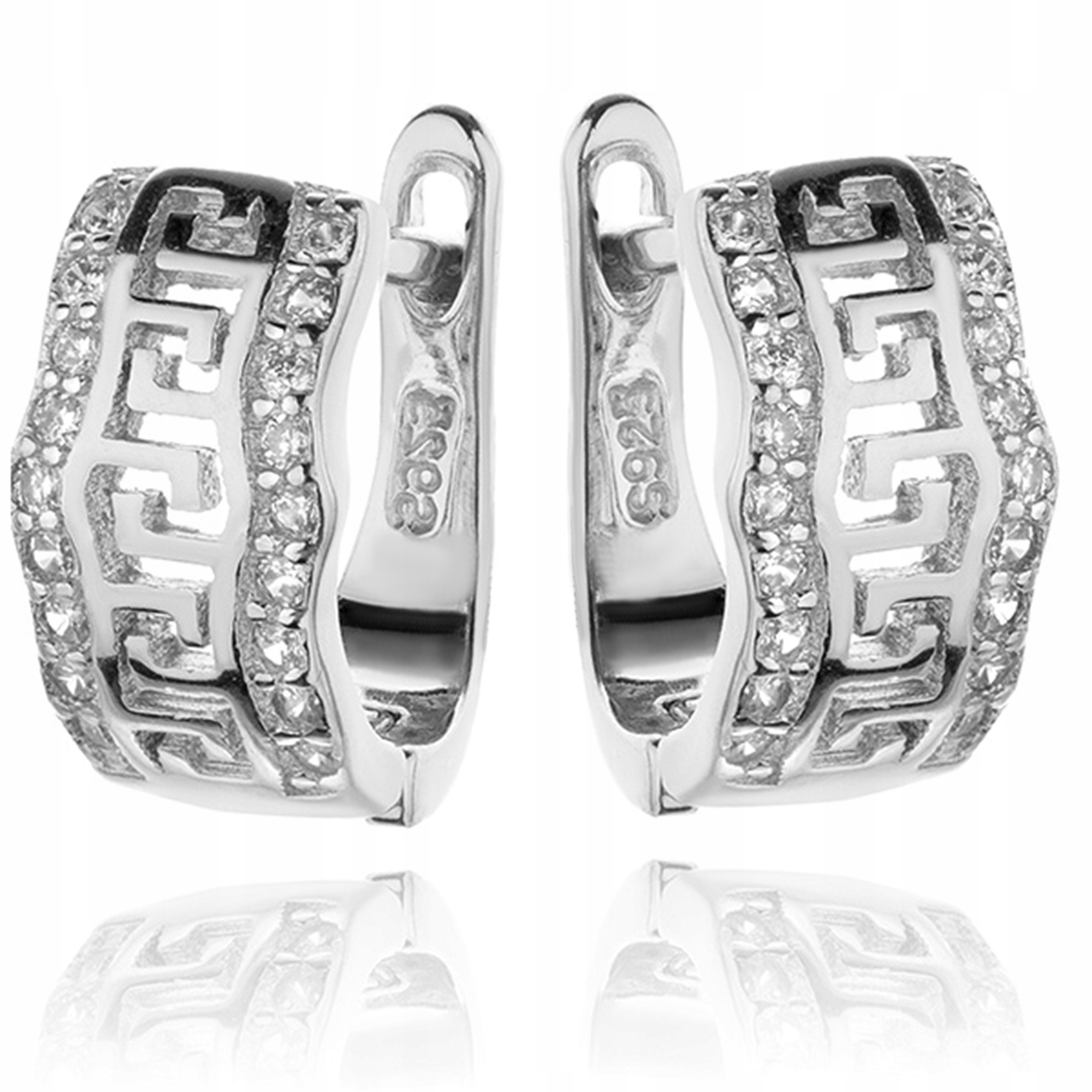 

Srebrne Kolczyki Podkówki Wzór Grecki Cyrkonie