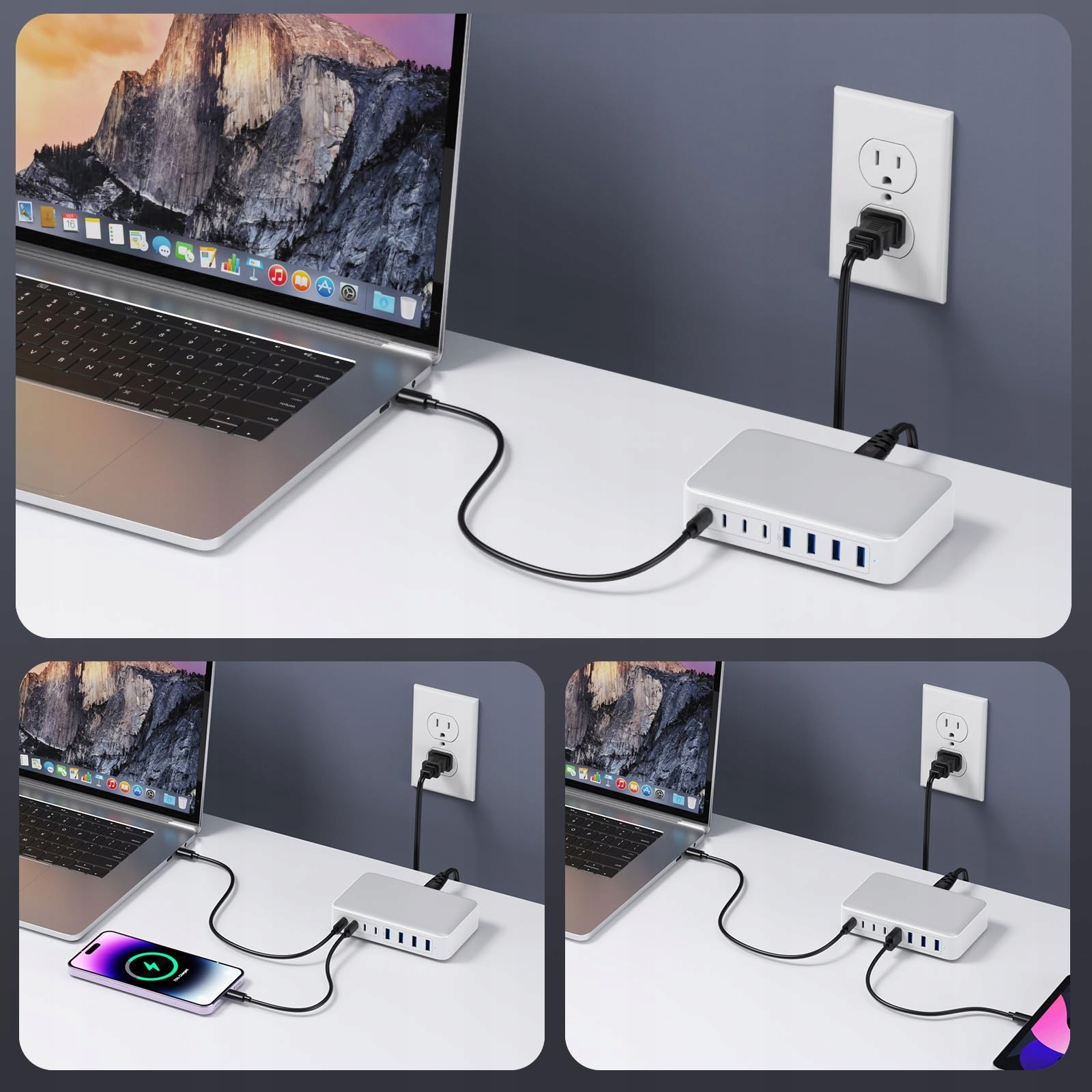 XYZ 200W USB C Ładowarka GaN III 8-Port Szybka Dla Laptopów i Smartfonów — miniatura 4