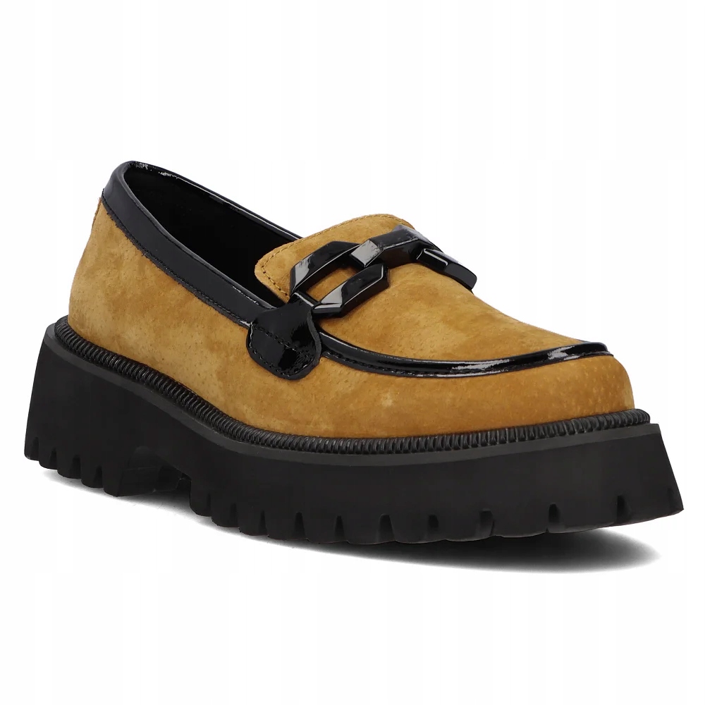 Buty damskie półbuty skórzane na platformie Filippo łańcuch wsuwane r.39