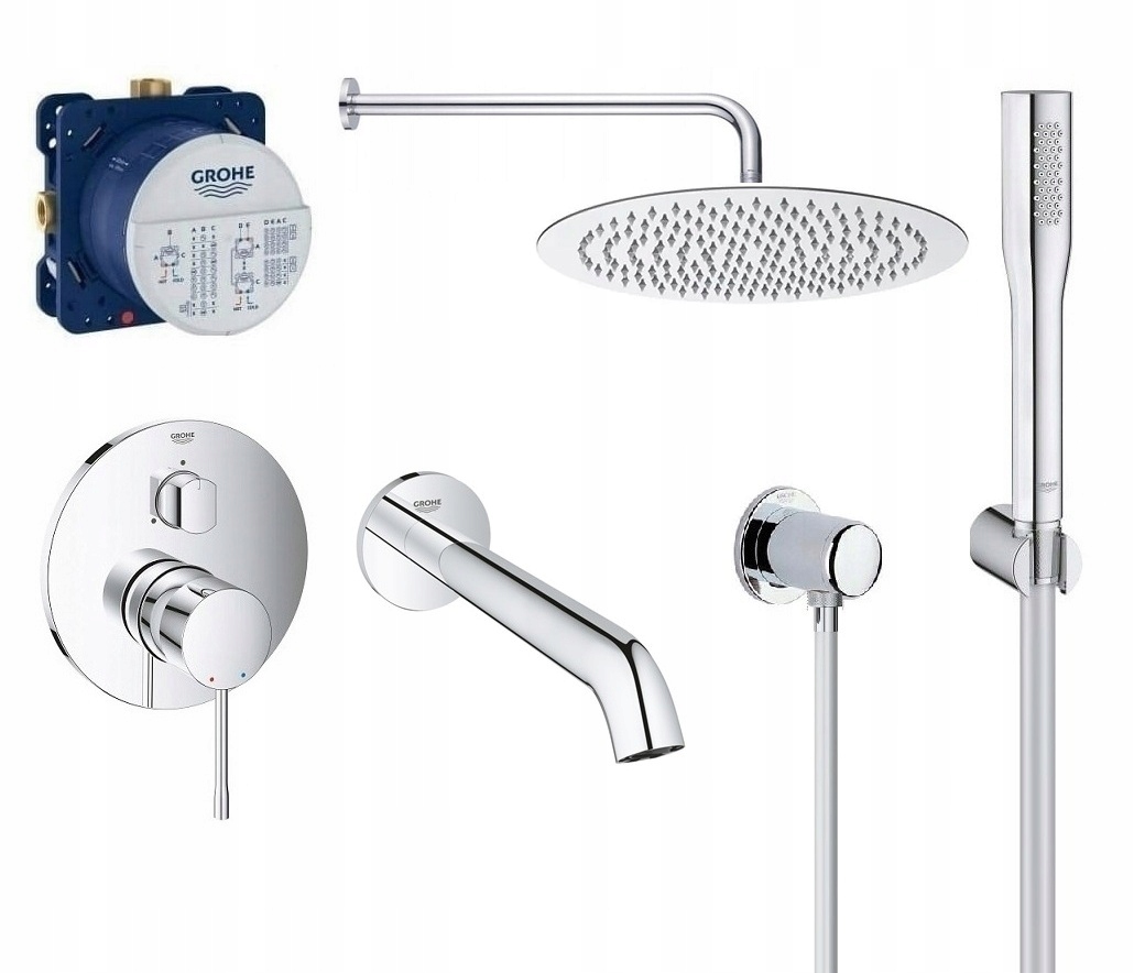 Zestaw wannowy z baterią Grohe Essence wylewka 22cm deszczownica Estiva 25