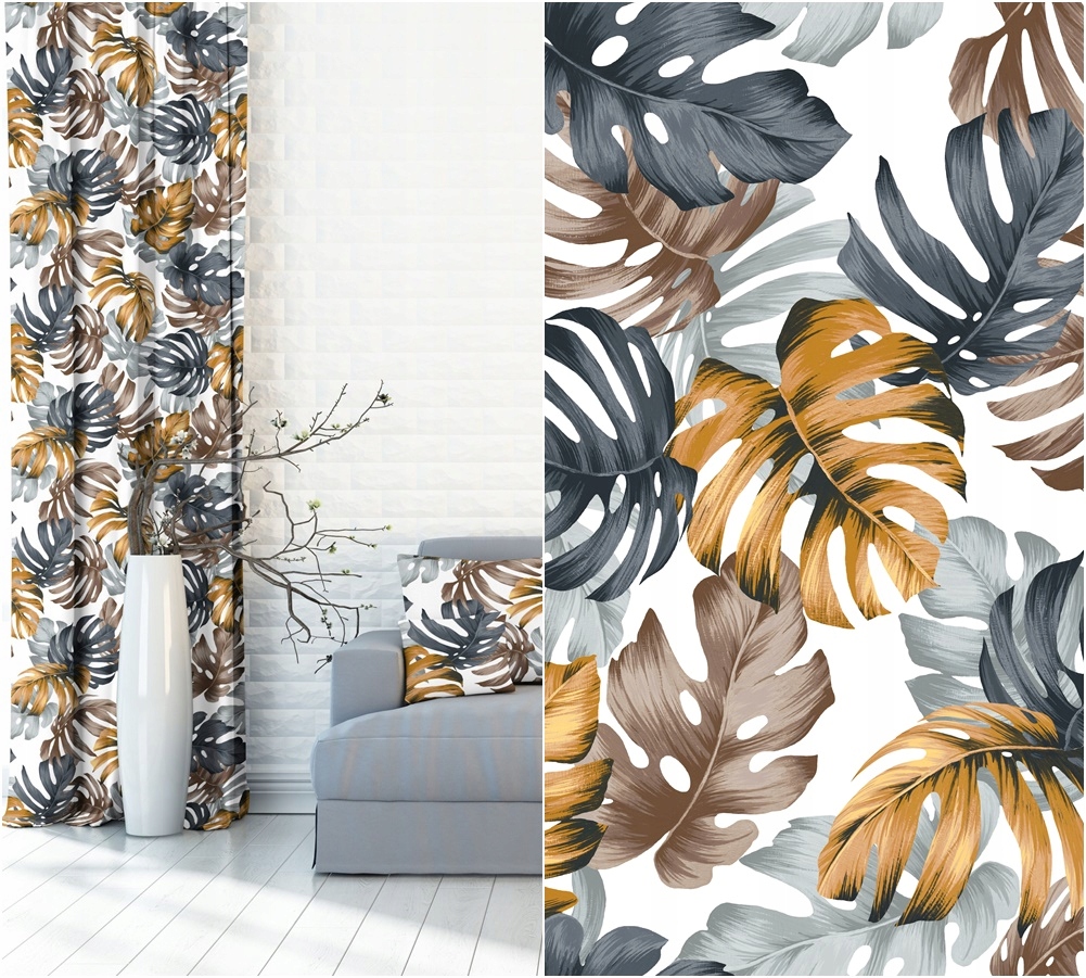 

Zasłona Metraż Paproci Monstera Musztardowe 150 CM