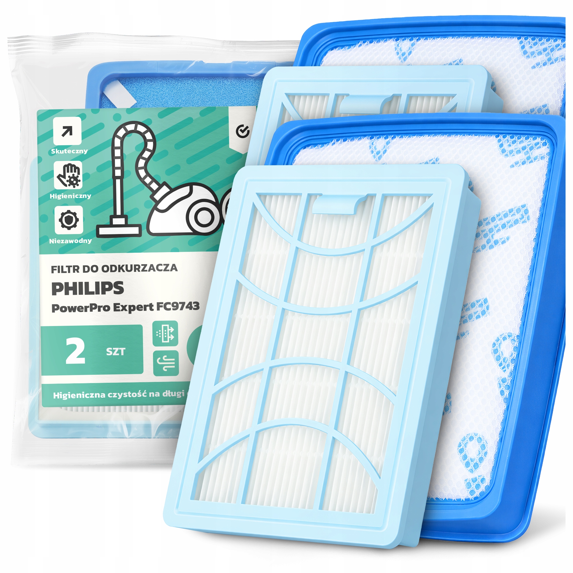 2x Vzduchové Filtry pro Vysavač Philips PowerPro Expert FC9743 Filtr Em-w